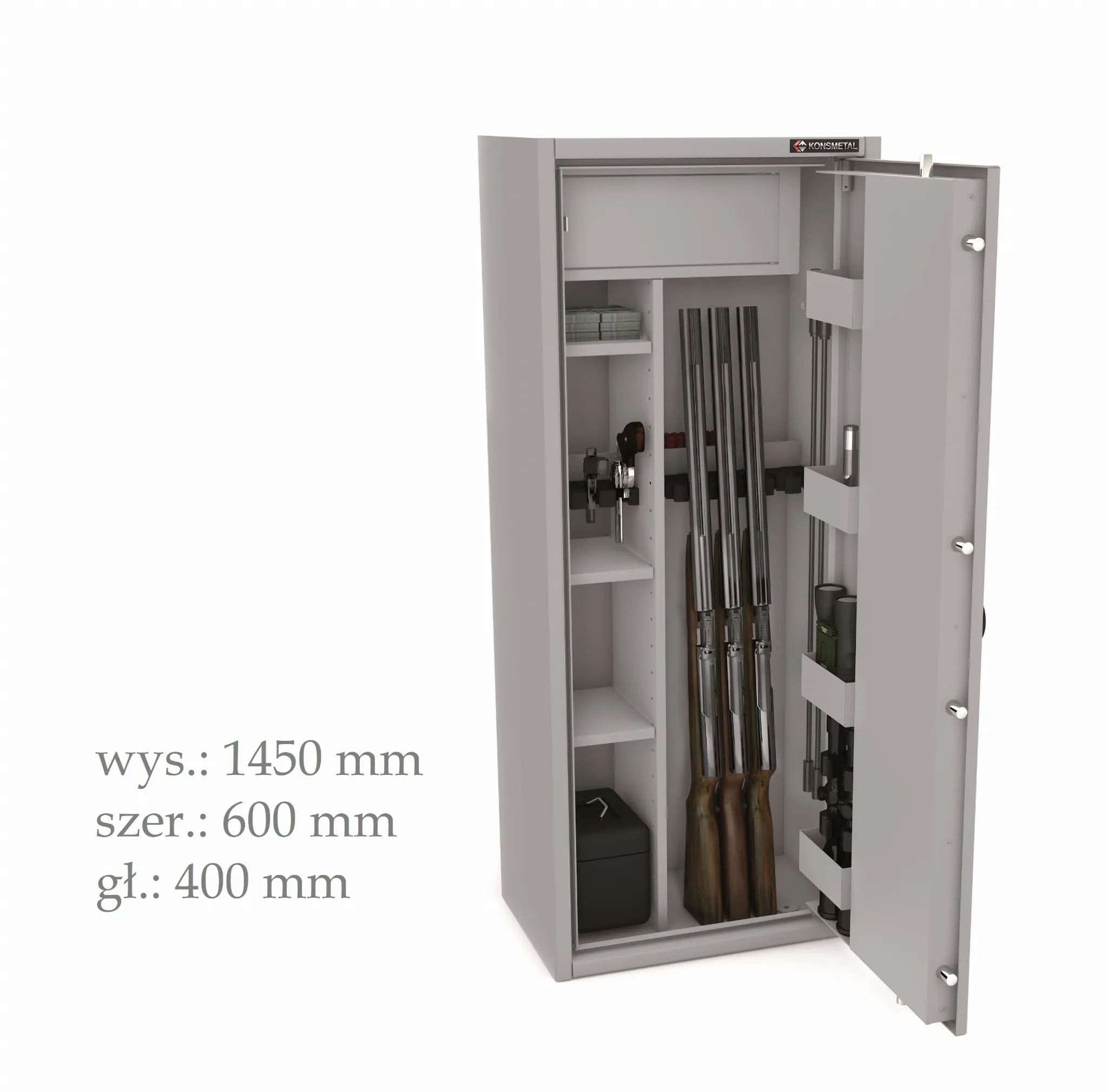 Szafa na broń długą MLB 150D/6+4 Szafa na 6 jednostek broni długiej + 4 krótkiej Klasa bezpieczeństwa S1 Szafa na broń długą MLB 150D/6+4